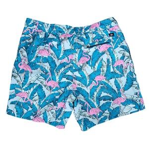 Dockers Mens XL Flamingo Tropical Print Swim Trunks Mesh Lined XL Beach Pool